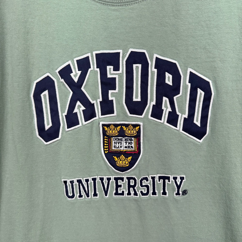 VTG Oxford University TShirt Mens XL Sage Green Crest Logo Tee Ivy League Preppy - Picture 3 of 10
